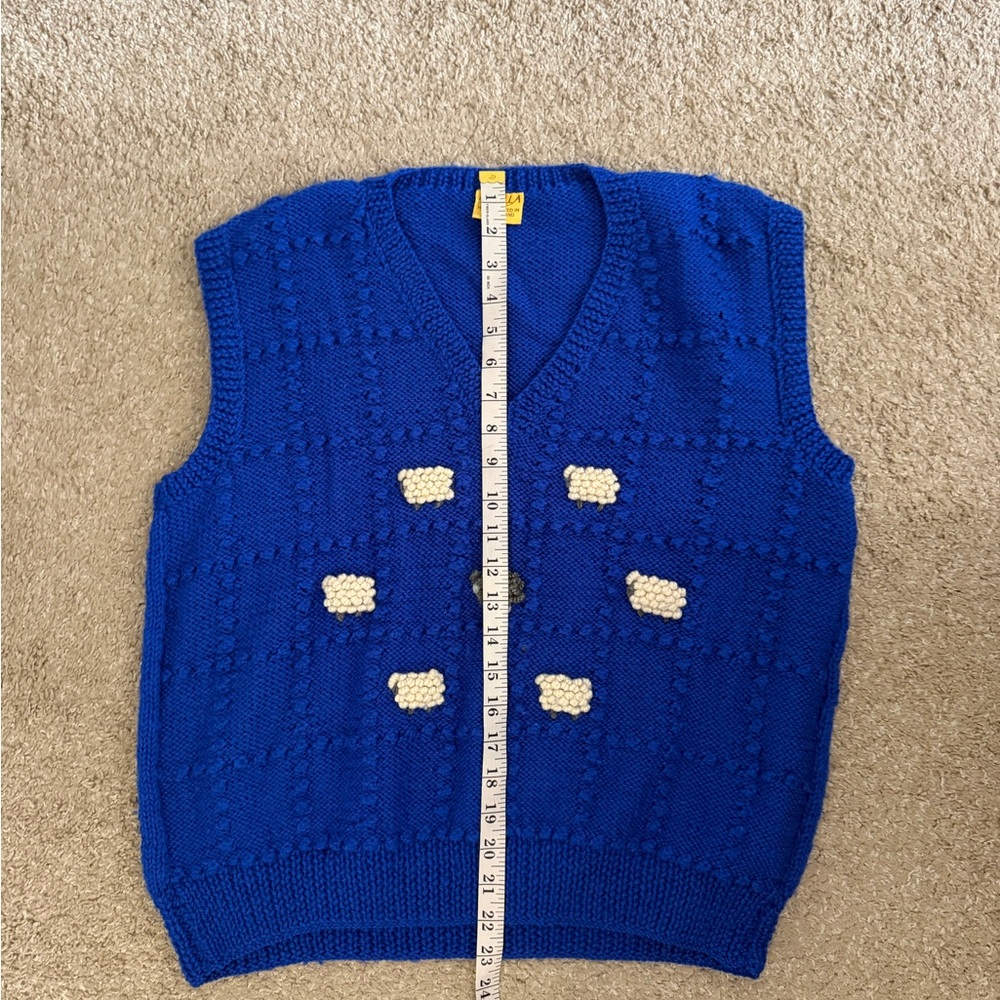 Vintage Handmade Royal Blue Sheep Knit New Zealand Sweater Vest size Large EUC - Picture 7 of 7